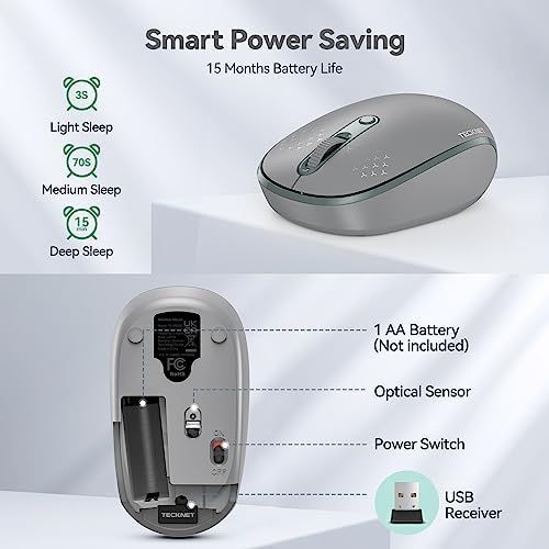 TECKNET 2.4 GHz Wireless Mouse – Ultra-Quiet & Portable Computer Companion with Adjustable DPI, USB Receiver, and Ergonomic Design for Seamless Use Across Chromebook, Laptop, PC & Mac – Enhance Productivity Effortlessly