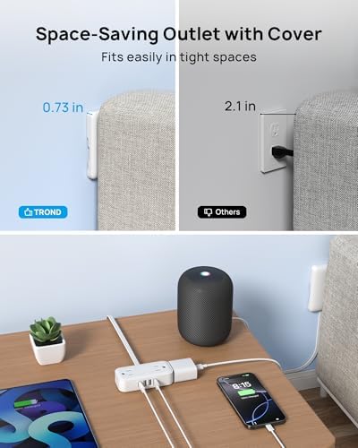 Compact TROND Travel Power Strip with USB Charging Ports – 5 ft Flat Plug Extension Cord for Seamless Device Connectivity in Dorm Rooms and Offices – Essential Travel Adapter for Multiple Outlets and Enhanced Compatibility
