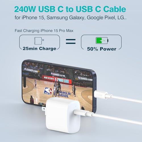 Transform Your Charging Routine with a 10 ft 240 W USB C to C Power Cable – Unrivaled Fast Charging, Exceptional Device Compatibility, and Robust Durability for Mac Book Pro, i Pad Pro, i Phone 15, and More