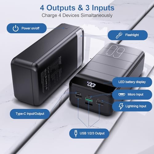 High-Capacity 60000 m Ah Portable Power Bank – Fast Charging 22.5 W PD4.0 & QC 4.0 USB-C Battery Pack for Travel & Outdoor Use – Dual Device Charging Compatibility for i Phone, Samsung, Galaxy & More