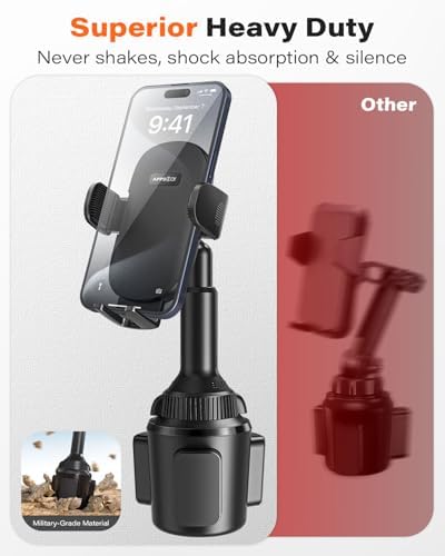 Universal Car Cup Phone Holder by APPS2 | Adjustable Long Arm with 360° Swivel for i Phone, Samsung, Google & All Smartphones | Secure, Stable Design for Hands-Free Navigation & Communication | Effortless Installation in Standard Cup Holders | Ideal Smartphone Accessory for Safe Driving