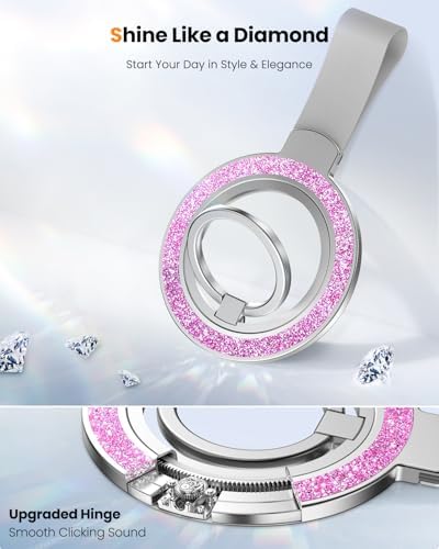 Tycamp Mag Safe-Compatible Glitter Phone Grip Ring Holder Stand for i Phone 16/15/14/13/12 Series – Stylish Magnetic Phone Accessory with Removable Rotating Design for Enhanced Grip and Glam Appeal in Black – Secure Attachment for Selfies, Texting, and Viewing