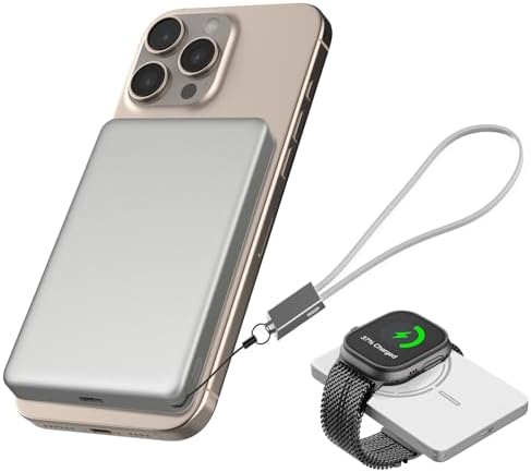 Ultra-Slim Magnetic 5000 m Ah Wireless Power Bank – 20 W PD Fast Charging Mini Battery Pack for i Phone 16/15/14, Apple Watch, Air Pods & Samsung Galaxy – Lightweight Compact Travel Charger with Enhanced Safety Features – Ideal for On-the-Go Power Solutions