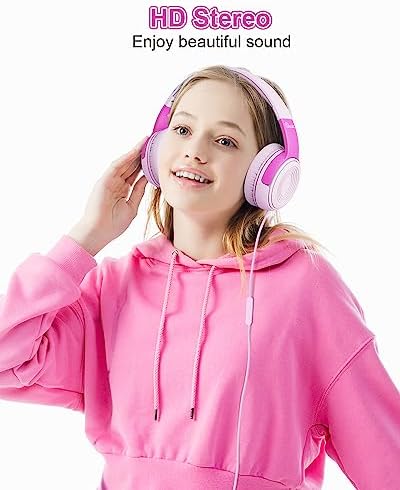 Vibrant Purple/Red ELECDER S8 Wired Kids Headphones with Adjustable Volume Control – Safe Sound Technology (85/94 d B) for Hearing Protection – Comfortable Fit for Growing Children – Perfect for School, Travel, and Play – Built-in Microphone for Effortless Communication – Compatible with Tablets and Smartphones – Durable Design for Everyday Adventures
