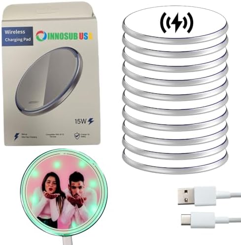 INNOSUB USA 5-Pack Sublimation Wireless Charger Set – 10 W Fast Qi Charging Pad for i Phone & Samsung Devices – Sleek Silver Design for Home & Office – Ideal Personalized Gift for Tech Enthusiasts