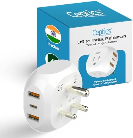 Ultra-Compact 5-in-1 Travel Power Adapter for India, Pakistan & More – Rapid Charge 3.1 Dual USB & USB-C Ports for Bangladesh & Maldives – Lightweight Design for Effortless Global Device Charging on Your Journeys