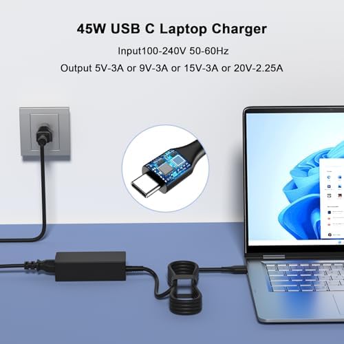 High-Speed 45 W USB-C Charger for Chromebook – Universal Compatibility with HP, Dell, Lenovo, Acer, and More – Lightweight Design for Students and Professionals – Efficient Power Supply for On-the-Go Charging – 30-Day Money-Back Guarantee and 24/7 Support