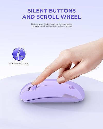 Sleek Purple Wireless Bluetooth Mouse – Effortless Dual Connectivity, 1600 DPI Precision, Whisper-Quiet Clicks, Long Battery Life for Enhanced Productivity and Versatile Device Compatibility