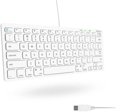Compact Macally Wired Keyboard for Mac and Windows – Sleek USB Mini Keyboard with 78 Scissor Switch Keys – Effortless Plug and Play Design for Enhanced Typing Speed – Ideal Space-Saving Solution for Modern Workspaces – Durable Aluminum Finish for Long-lasting Performance and Style