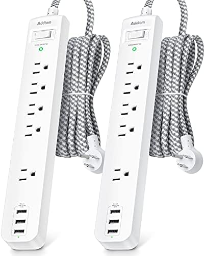 6 Ft Surge Protector Power Strip with 5 AC Outlets & 2 USB-C Ports – Space-Saving Flat Extension Cord for College Dorms & Home Office – Reliable Desktop Charging Station in Sleek White Design – Enhanced Surge Protection for Optimal Device Safety