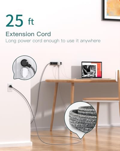 10-Foot Power Strip Surge Protector with 12 Outlets & 3 USB Ports – Wall-Mountable Extension Cord for Optimal Device Charging in Dorm Rooms, Offices, and Homes – 1050 J Overload Protection for Enhanced Safety and Efficiency – Sleek Black Design for Clutter-Free Use