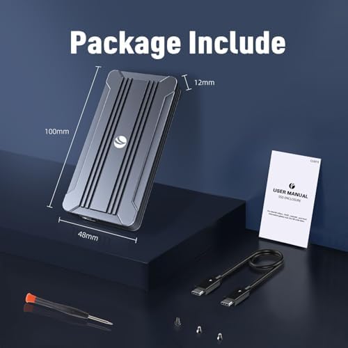 High-Speed M.2 NVMe SSD Enclosure with USB C Adapter – 10 Gbps Transfer Rate, UASP & Trim Support for M-Key (B+M Key) SSDs (2230/2242/2260/2280) – Portable, Durable Solution for Data Backup & Storage Expansion