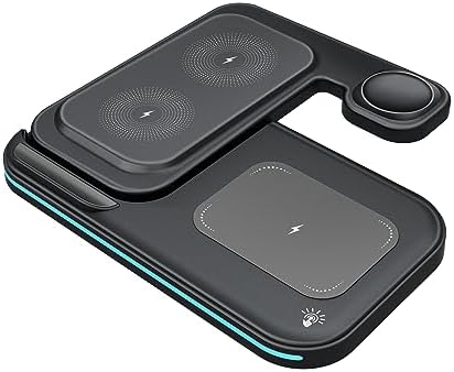 Ultimate 3-in-1 Wireless Charging Dock for i Phone, Apple Watch & Air Pods – MMOBIEL’s 15 W Fast Charging Station with Stylish Magnetic Foldable Design – Sleek Black Finish for Enhanced Compatibility and Efficient Power Delivery