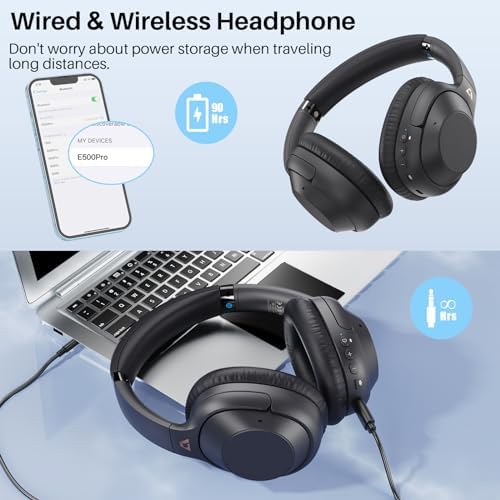 Lavales Bluetooth 5.2 Over-Ear Headphones with Hybrid Active Noise Cancellation – Perfect for Travelers and Professionals Seeking 90-Hour Battery Life, Unmatched Comfort & Versatile Wired/Wireless Audio Connectivity