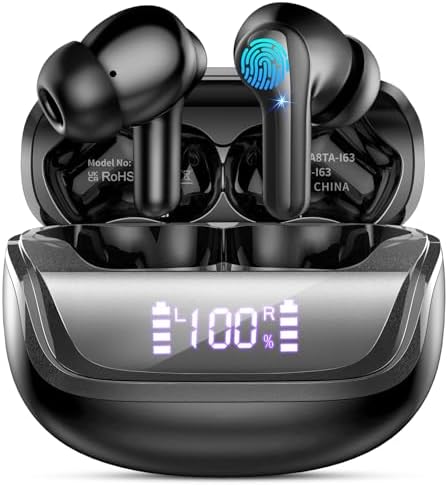 Bluetooth 5.4 Wireless Earbuds: Ultimate Noise Cancelling Technology & Superior Sound Quality for Active Lifestyles, Ergonomic Sports Design with Four Microphones for Crystal-Clear Communication, LED Battery Indicator, Extended Playtime, and Effortless Compatibility with Laptops and Smartphones for Unmatched Listening Excellence