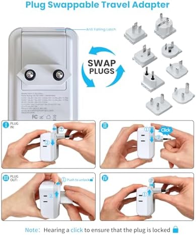 VINTAR All-in-One Global Travel Adapter: Ultimate Universal Power Converter with 4 AC Outlets & 3 High-Speed USB Ports (2 USB-C) – Enhanced Worldwide Compatibility for Europe, UK, Australia, Japan, and Africa – Must-Have Travel Accessory with Interchangeable Plug Attachments for Effortless Device Charging