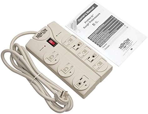 Tripp Lite 8-Outlet Surge Protector Power Strip with 8 ft Right-Angle Cord – Premium Surge Defense and $75 K Equipment Insurance for Home & Office, Sleek Light Gray Design, Enhanced Safety and Efficiency