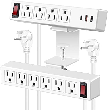 Ultimate Under-Desk Power Management Hub: Dual Layer Desk Clamp Surge Protector with 10 AC Outlets & 3 Fast USB Ports (20 W USB-C), 6 Ft Extension Cord for Efficient Office & Home Charging – ETL Listed for Enhanced Safety and Reliability