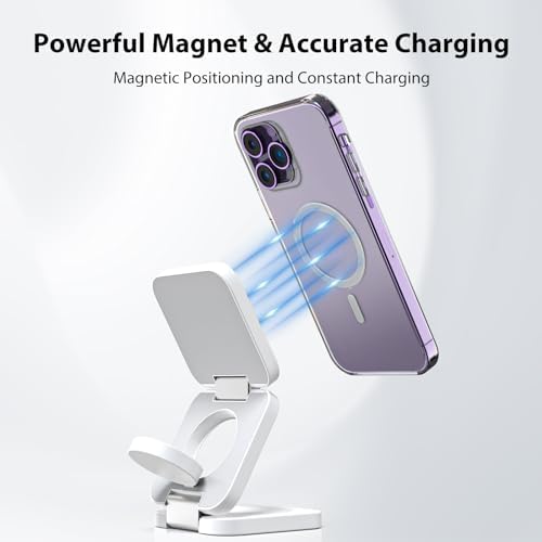 Revolutionary 3-in-1 Fast Wireless Charging Station – Magnetic & Foldable for Seamless Charging of i Phone 16/15/14/13/12/Pro/Max, Apple Watch 9/8/7/6/5/4/3/SE, and Air Pods 3/2/Pro – Compact, Portable, and Efficient 5 W Power Solution for the Modern User