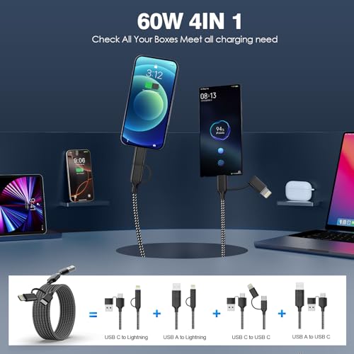 20 FT Ultra-Long i Phone Charger Cable – Fast 60 W 2-in-1 USB-C & Lightning Charging Cord for i Phone 16/15/14/13/12/11, i Pad & Mac Book – Durable Braided Design for Home, Office & Outdoor Use – Unmatched Flexibility and Rapid Power Delivery