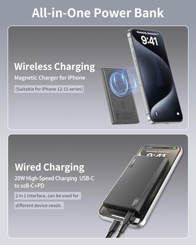 Ultra-Slim 10000 m Ah Mag Safe Power Bank – 20 W USB-C Fast Charger & 15 W Wireless Charging for i Phone 16/15/14/13/12 Series – Lightweight Magnetic Battery Pack Ideal for Travel, Business, and Outdoor Adventures – Advanced Safety Features & Universal Compatibility with i Pad and Samsung Devices – Perfect for On-the-Go Charging Solutions
