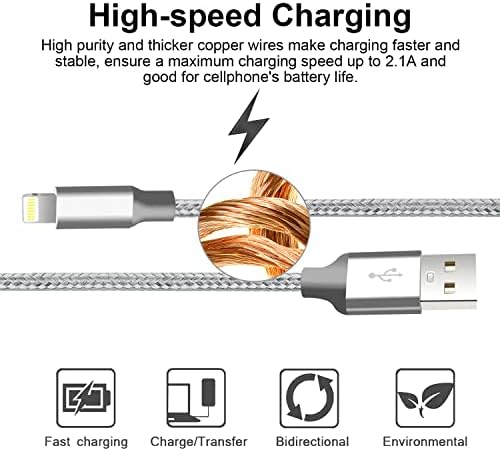 Premium 5-Pack i Phone Charger Set: MFi Certified Nylon Braided Fast Charging Cables (3 FT, 6 FT, 10 FT) for i Phone 14/13/12/11/X/Max/8/7/6/5/SE/i Pad – Unmatched Durability & Versatile Lengths for Every Lifestyle