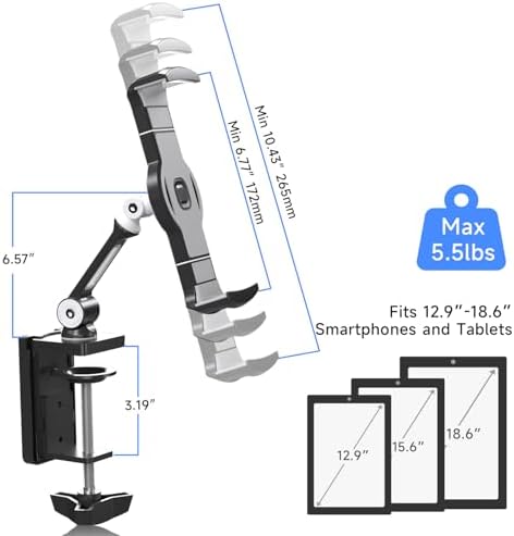 Suptek Adjustable Aluminum Alloy Cell Phone Desk Mount Stand – Versatile 360° Rotating Holder for i Pad, i Phone, Samsung & Asus (4.7-11 inches) – Perfect for Home, Office, or Kitchen Use – Unmatched Stability & Comfort for Daily Tasks