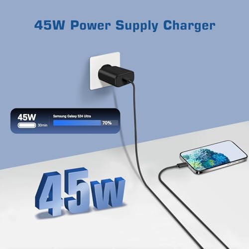 Power Up Your Samsung Galaxy: 45 W USB-C Super Fast Charger Duo with 6 FT Type C Cables – Ultimate Compatibility for S24/S23/S22/S21/S20 & Note Series, Lightweight & Portable Charging Solution for Home & On-the-Go