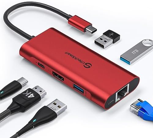 Utech Smart USB C Hub: 6-in-1 Multiport Adapter for Seamless 4 K HDMI, Gigabit Ethernet, and Power Delivery – Perfect for Mac Book Pro, Chromebook, Dell XPS, and More – Elevate Your Connectivity and Productivity on the Go with Sleek Black Design