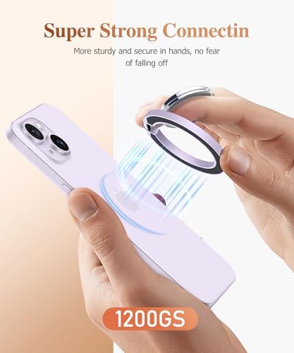 GVIEWIN Magnetic Phone Ring Holder, Compatible with MagSafe Phone Grip with Adjustable Stand, Magnet Phone Ring Kickstand for iPhone 16 Pro Max/Plus/15/14/13/12 Series/Other Phones (Purple) – Enhanced Compatibility and Speed