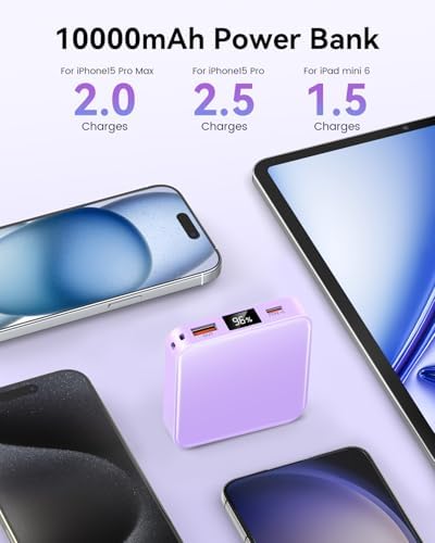 Ultra-Compact 10000 m Ah Fast Charge Mini Power Bank with Smart LED Display – Portable USB C Charger for i Phone, i Pad, Samsung & Android Devices – Optimal Power Solution for On-the-Go Charging