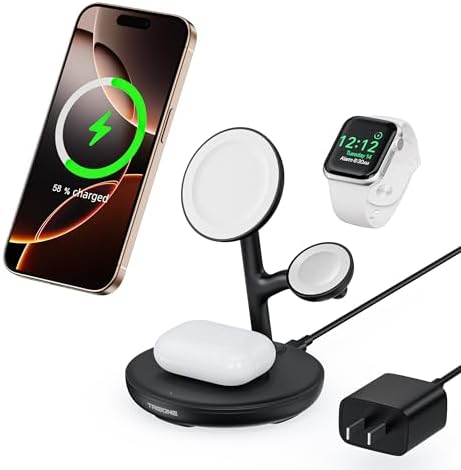 TRIBONE 3-in-1 Magnetic Wireless Charger Stand for Apple: Fast Charging Solution for i Phone 16/15/14/13/12, Apple Watch, and Air Pods in Unique Panda Color – Streamlined Convenience with Enhanced Compatibility and Effortless Device Alignment