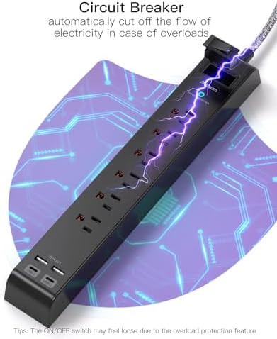 Maximize Your Power Access with 2 Pack 10 ft Surge Protector Power Strip – 6 Outlets & 4 Fast USB Charging Ports, Space-Saving Flat Plug Design, Overload Safety Features, Wall Mount Capability for Home, Office & Dorm Essentials