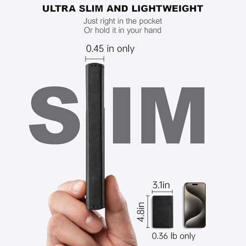Ultra-Slim 5000 m Ah Portable Wallet Power Bank with Integrated USB-C and Lightning Cables – Universal Travel Charger for i Phone, i Pad, Samsung, Pixel, LG, Moto, and More – Rapid Charging Solution for On-the-Go Connectivity and Device Compatibility