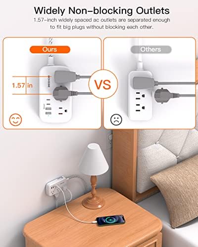 BESHON 5 FT Flat Plug Power Strip with 6 Outlets and 4 USB Ports – Ideal Travel Companion for Dorm Rooms and Cruise Ships, Space-Saving Design for Enhanced Accessibility and Fast Charging