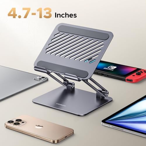 UGREEN Premium Adjustable Aluminum Tablet Stand Holder – Dynamic Multi-Angle Desk Accessory for i Pad Pro, Air, Mini, and Smartphones – Dual Rod Engineering for Unmatched Stability – Perfect for Home Office and Enhanced Productivity – Transform Your Viewing and Work Experience