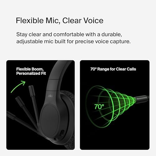 Belkin Sound Form Adapt Wireless Over-Ear Headset – Ultimate Gaming and Travel Companion with Advanced Noise-Cancelling Boom Mic | 45-Hour Battery for Nonstop Enjoyment | Effortless Bluetooth Connectivity for i Phone, i Pad, Galaxy and More – Sleek Black Design for Supreme Comfort and Style