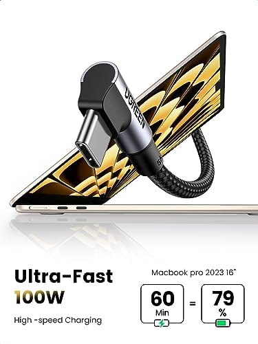 UGREEN 10 FT Right Angle USB C to USB C Cable – 100 W Fast Charging & Data Transfer for i Phone 16 Series, Mac Book Pro 2022, i Pad Pro 2022, Dell XPS, & Samsung Galaxy S24/S23 – Flexible 90-Degree Design for Effortless Connectivity and Enhanced Durability