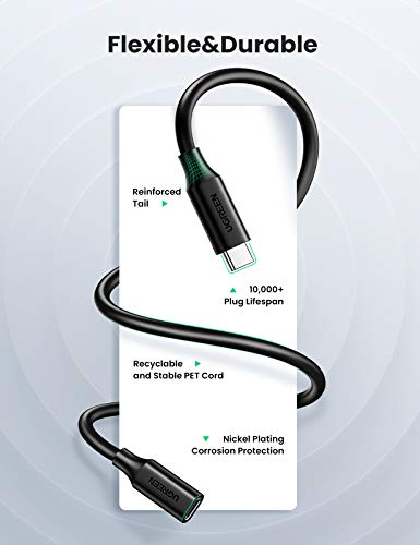 UGREEN 10 Gbps USB Type C Extension Cable – Fast Charging Adapter for Seamless Connectivity with Mac Book Pro, i Pad Pro, Dell XPS, Surface, and More – 1.5 FT High-Speed USB 3.2 Male to Female Extender for Enhanced Performance and Versatility