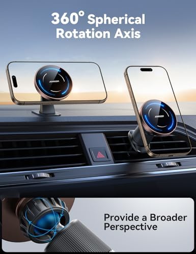 JOYROOM Mag Safe Car Mount Charger – 15 W Fast Wireless Charging for i Phone 12-16 Pro Max Plus, Enhanced Dual-Clip Grip for Secure Dashboard & Air Vent Installation, Stylish Dark Blue Finish, Ultimate On-the-Go Power Solution for i Phone 15 Accessories