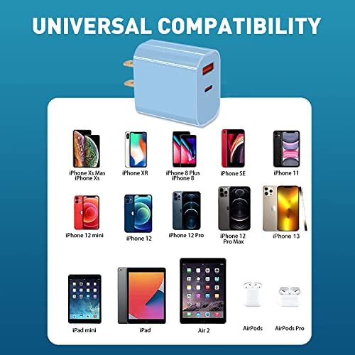 Dual Port USB C Charger Block – 20 W Fast Charging Power Adapter for i Phone 16/15/14/13/12/11 Pro/Max & Galaxy S24/S23/Note 20 – Compact and Stylish Blue Design for Efficient Travel Charging – Universal Compatibility with Pixel 9/8/7/6 – Optimal Power Delivery for Rapid Device Charging