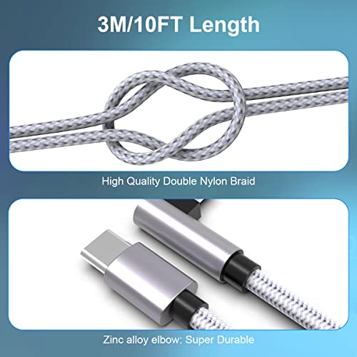 10 FT Right Angle Lightning to USB C Cable – MFi Certified Fast Charging & Data Sync Cord for i Phone 14/13/Pro/12/Max/11/X/XS/XR/8 – Durable Nylon Braided Design, Perfect for Gaming & Movie Watching – 480 Mbps Transfer Speed, Universal Compatibility with Apple Devices, 10000+ Bend Test Resistance, Safe Charging with No Warning Messages – Ideal for Mobile Gamers & Power Users