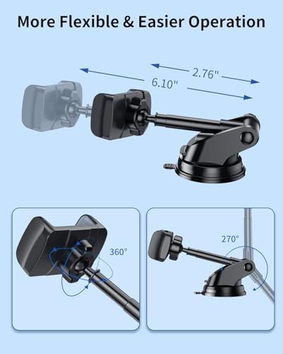 Seamless Vlogging & Filming Car Phone Holder for Windshield | Multi-Angle Adjustable Mount for 4.7″-6.9″ Devices | Compatible with i Phone 16/15/14 & Samsung S25 Ultra | Secure No-Swivel Design for Safe, High-Quality Recording | Easy Installation & Compact Storage