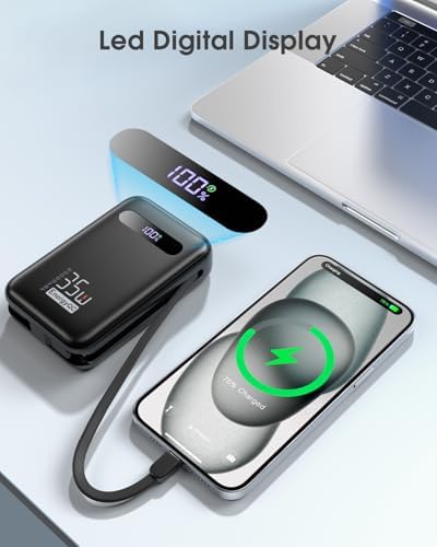 Ultimate 20,000 m Ah Energy QC Power Bank: 35 W PD 3.0 & QC 4.0 Ultra-Fast Charging Portable Charger with Dual Built-In Lightning & USB-C Cables for i Phone 16/15/14, Galaxy S24, i Pad, Air Pods – All-Day Power & 4-Device Charging with Smart LED Display for Travel & Emergencies