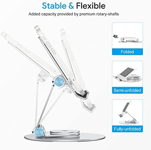 OMOTON 360-Degree Rotating Tablet Stand – Adjustable and Foldable i Pad Holder for Ultimate Versatility in Drawing and Viewing – Compatible with i Pad Pro, Air, Mini, and More – Modern Silver Design for Enhanced Workspace Aesthetics and Productivity