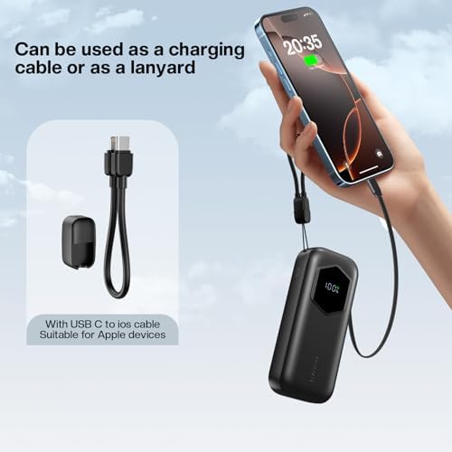 Ultra-Fast 2025 Portable Power Bank 10000 m Ah with Integrated Retractable PD Cable – 35 W Quick Charge Solution for i Phone, Samsung, Android, i Pad & Mac Book – Dual Device Charging Capability & Intelligent LED Power Indicator (Chic Blue)