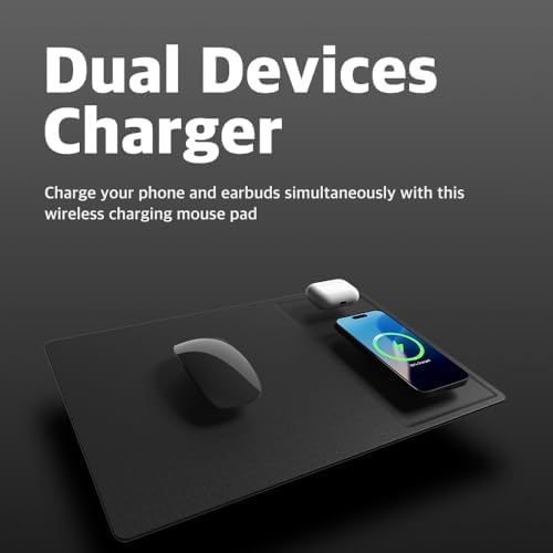 POUT H3 Midnight Blue Portable Qi Wireless Charging Mouse Pad – Effortless Device Charging Meets Sleek Workspace Efficiency for Laptops, i Phones, Air Pods & Samsung Galaxy – Lightweight, Non-Slip Design Enhances Productivity & Style