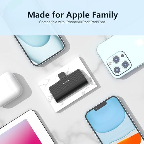 KKD 5000 m Ah Portable Charger for i Phone – MFi Certified Built-in Plug for Fast Charging on the Go, Compact Power Bank for i Phone 14/13/12/11/XR/X/SE/8/7/6/6 s/Pro Max/Plus & i Pad, Sleek Design for Ultimate Portability