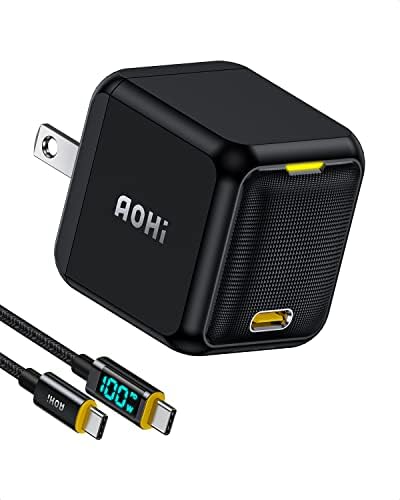 AOHI 65 W Ga N+ Magcube Fast USB-C Wall Charger with 4 ft LED Display Cable – Ultimate Power Adapter for Mac Book Pro/Air, i Phone 15/14/Plus/Pro Max, Galaxy Devices – High Efficiency, Sleek Design for Home & Travel