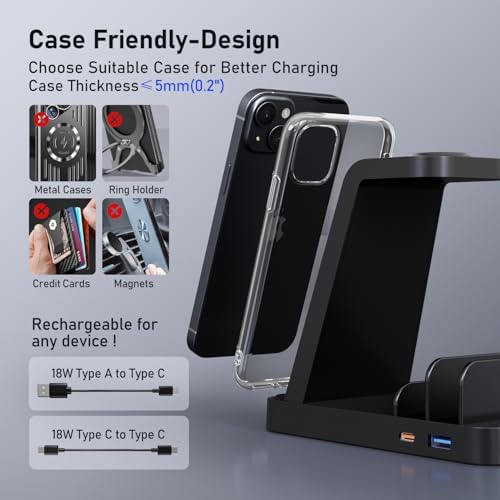 Sleek Pink 5-in-1 Wireless Charging Station for Samsung Devices – Fast Charge Your Galaxy Watch Ultra 7 6 5 4 3, Galaxy S25 S24 Ultra S23 S22 S21, Note 20 10, Z Fold & Buds – Ultimate Convenience and Style for Home or Office Use